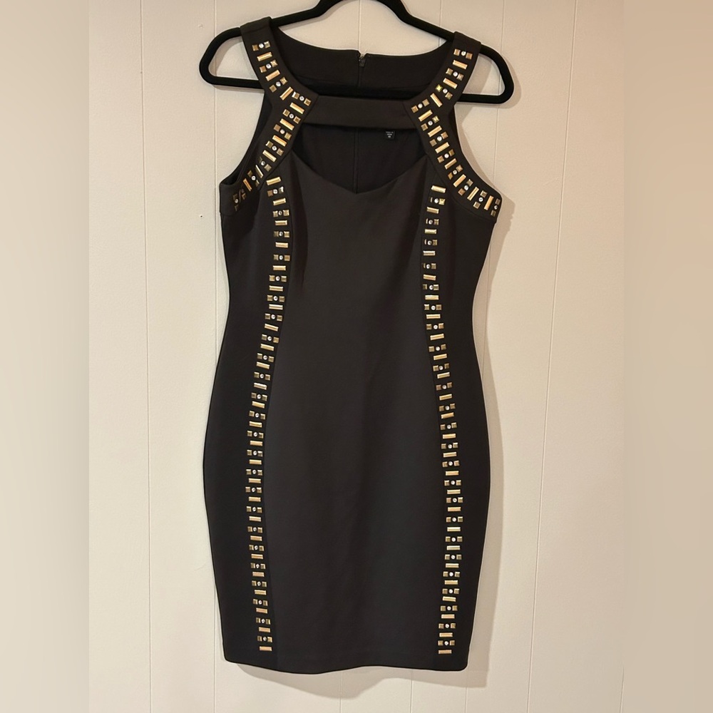 Melrose Chic Black Bodycon Dress Gold Stud Accents Size 10 Cocktail dress - Picture 3 of 9